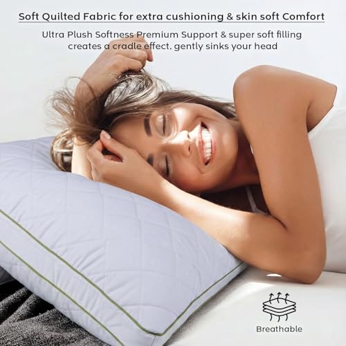 Image of AYKA Ultimate Quilted Bed Pillow Set of 2 | 100% Virgin Microfiber Filling for Neck & Shoulder Support | 17x27 inch Breathable Hotel Quality Pillows | Never Flat, Anti-Bacterial | Supersoft