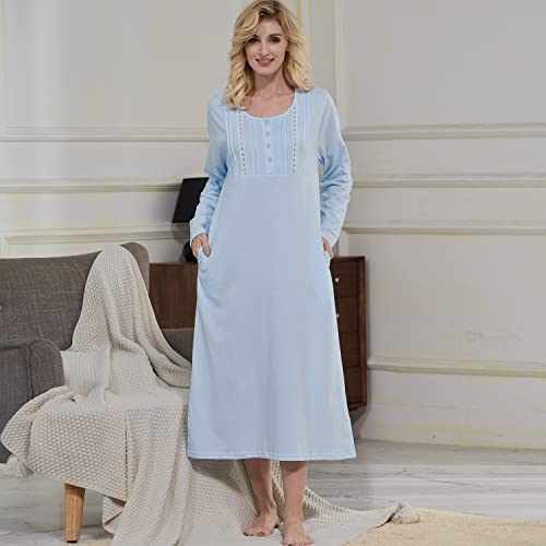 Keyocean Nightgowns for Women with Pockets Soft Cotton Comfy Lightweight Long Sleeves Ladies Nightdress3