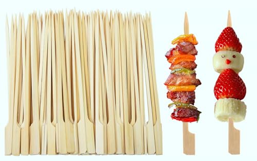 100 Pieces Bamboo Paddle Skewers 18CM Flat Burgers Sticks Wooden Fruits Picks Barbecue Kebabs for Buffets Party Fountain Fondue Stick Holders (18CM)