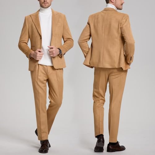 Suit for Men Suede 2 Piece Slim Fit Groomsmen Wedding Formal Tuxedo Suits Casual Velvet Blazer Jacket Dress Pants Sport Coat3
