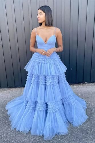 Glitter Tulle Prom Dresses with Slit Sparkle V-Neck Ball Gowns Elegant A-Line Spaghetti Straps Formal Evening Gowns4