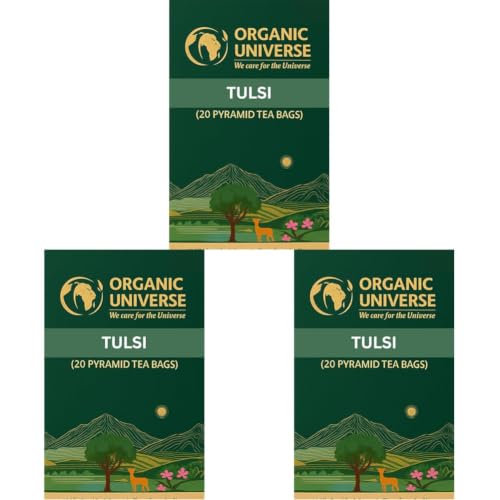 Image of ORGANIC UNIVERSE Premium Organic Tulsi Tea I Whole Leaf Tea | 20 Pyramid Herbal Tea Bags | Caffeine Free | 100% Organic certified (Pack of 3)