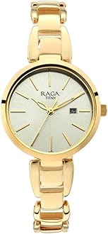 Titan Raga Viva Quartz Analog with Date Golden Dial Gold Metal Strap Watch for Women - NT2642YM01