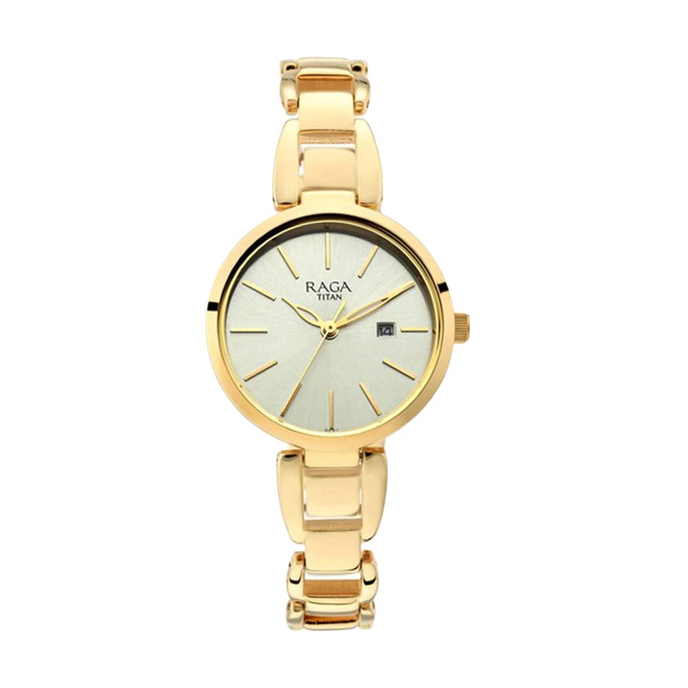 TitanTitan Raga Viva Quartz Analog with Date Golden Dial Gold Metal Strap Watch for Women - NT2642YM01