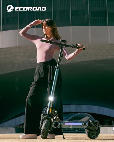 Image of ECOROAD Electric Scooter Adults ES6, 1000W Motor & 31MPH Portable E-Scooter, Up to 37+ Miles Range, 10 inch Off-Road PneumaticTires, Dual Suspension & Brakes System, RGB Lights & APP Control with Bag