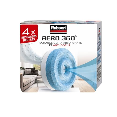 Rubson AERO 360° Recharges en tabs neutres pour absorbeur d'humidité, recharges pour déshumidificateurs ultra absorbantes et anti odeur, 4 recharges de 450 g pour déshumidificateur d'air