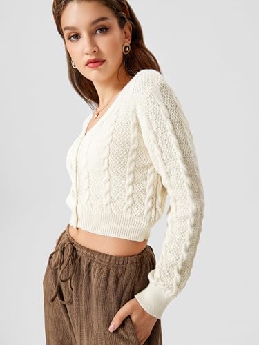 Image of CIDER V-Neck Cropped Cardigan Sweater for Women Daily Casual Knitwear