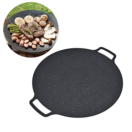 TOPINCN BBQ Grill Pan, Korean BBQ Grill Pan Iron Nonstick Round Grilling Tray BBQ Cast Iron Grill Pan for Outdoor Pork Belly Pancakes (41CM)