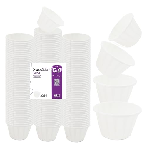 G4GADGET 250x Wax Paper Medicine Pots 28ml Fluid Resistant Disposable Cups for Epoxy Resin Mixing Pills Sauce & Paint Small Waxed Paper Portion Cups for Resin Moulds & Art Kits