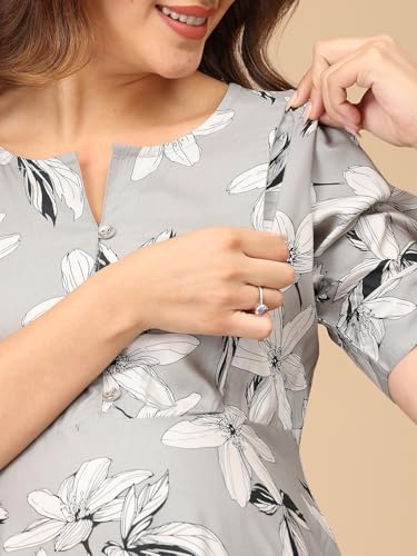 Image of The Mom Store Maternity and Nursing Dress | Pre and Post Pregnancy Dress for Womens | Zipper /Button Opening | Causal Wear | Trendy Stylish Causal Dresses for New Moms