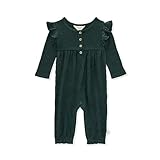 Burt's Bees Baby Baby Girl's Romper Jumpsuit, 100% Organic Cotton One-Piece Outfit Coverall, Green Ruffle, 3 Months
