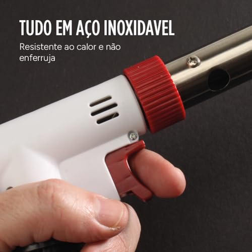 Maçarico à Gás Recarregável Profissional Com Regulador Acendimento Automático Flambar Gratinar Cozin