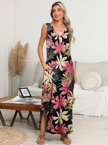 Image of BELAROI Womens Plus Size Maxi Dress Sundress Summer Casual Sleeveless V Neck Pockets Beach Swimsuit Coverup Loose