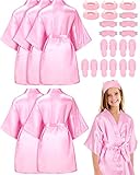 Jecery 20 Pcs Kids Party Girl Robes Slippers Headband Blindfold Set Spa Party Supplies Flower Girl Robes DIY Birthday Party Bathrobe (Pink, Size 8)