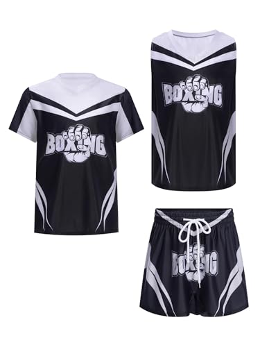Kids Boys 3Pcs Sport Set Color Block Letter Printed Outfit for MMA Kickboxing Exercises Black 6 Years