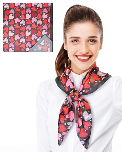 CBC Crown Women's Lightweight Silk Feeling Heart Print Valentines Day Festive Scarf 13