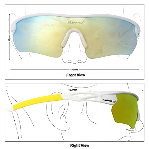 OUTDOORSPARTA Sports Sunglasses(5. White Frame, Full Lens Mirrored Gold), M-L - Image 2