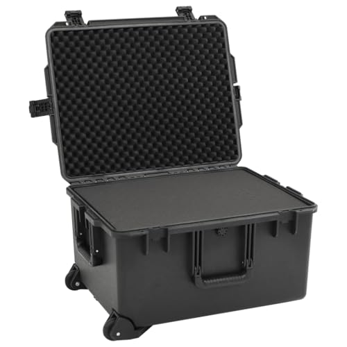 vidaXL Portable Flight Case, Hard Case with Handle and Foam, Lockable Tool Box for Transportation Travelling, Black 24.6"x19.5"x14.6" PP4