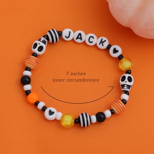 Halloween Matching Bracelets Set for Women, Skull Skeleton Jack Beaded Stretch Stack Couples Bracelets Relationship Anniversary Jewelry Gifts.4