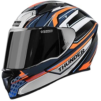 Studds Thunder D8 Glossy Black N4 Grey With Mirror Visor 600MM (XL)