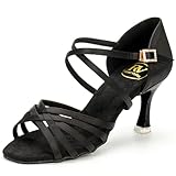RoseVolta Ballroom Dance Shoes Women Salsa Latin Dance Shoes for Woman Satin Professional Practice Performance for Dancing Heels Black 5