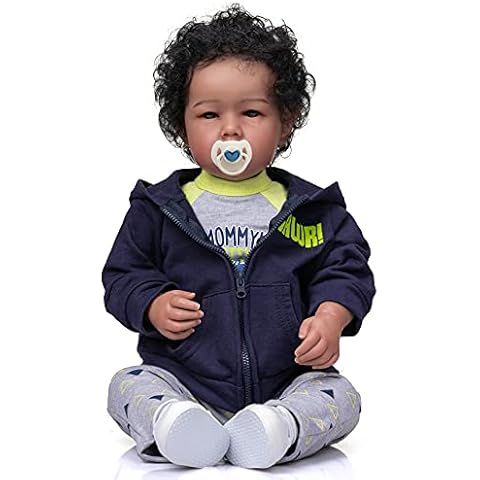 iCradle Reborn Baby Dolls Boy Black Biracial African American Realistic Newborn Baby Dolls Lifelike Ethnic Silicone Reborn Toddler Doll Toy Accessories Gift for Collection & Kids Age 3+ Cover