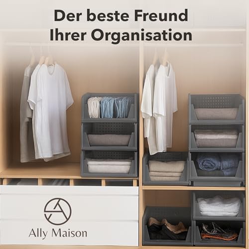 Ally Maison® Schrank Organizer 3er Set (Faltbar & Stapelbar) – Kleiderschrank Organizer Boxen, platzsparende Aufbewahrungsbox aus Kunststoff – für Schrank, Bad, Küche & Büro geeignet – Anthrazit