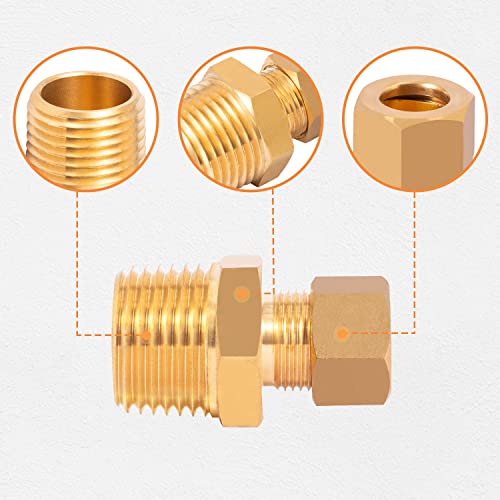 Sungator 2-Pack Straight Coupling Adapter, Compression Tube Pipe Fitting Connector, 3/8" Od X 1/2" Npt Male With An Extra Sealing Tape #TOP4