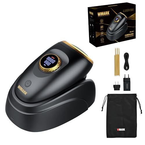 WMARK Cordless Handheld Barber Massager - Head/Scalp, Face, Pre-Shampoo & Post-Cut Relaxation, Brushless Motor, Infinitely Variable Speed & Large LED Display, Flexible Coil Straps, NG-M2