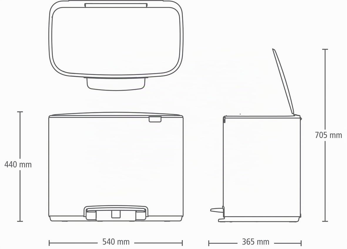 Brabantia 121005 BO Treteimer 3 x 11 L Abfalleimer, Metall, White, 54 x 36.5 x 44 cm, 3 x 11 Litre