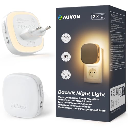 AUVON Nachtlicht Steckdose mit Bewegungssensor und Dämmerungssensor, 2 Stück Warmweißes LED...