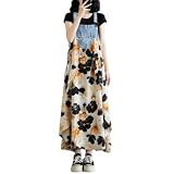 [JoccKorr] キャミワンピース レディース ロングワンピース 大きいサイズ ドレス 楽ちん 花柄 ワンピース ノースリーブ デニム 切り替え 重ね着 カジュアル ファッション 薄手 きれいめ マキシ丈 体型カバー 着痩せ 普段着 通勤 秋 春夏
