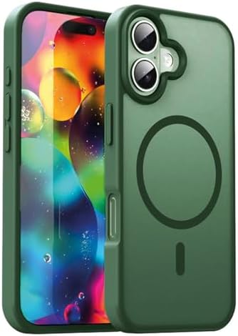 URUCHI Güçlü Manyetik Telefon Kılıfı, [Mag-Safe ile Uyumlu] [Askeri Düzey Düşme Koruması] [Güçlü Silikon Kenarlar] İnce Yarı Saydam Mat Koruyucu Kılıf (Koyu Yeşil, iPhone 17) - Görsel 2