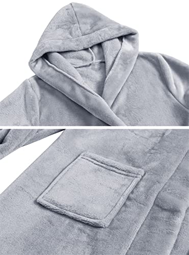 Umeyda Boy Robes, Long Sleeve Hooded Flannel Bath Robe Loungewear With Belt And Pockets, Dark Grey, 13-15 Years = Tag 180 #TOP4