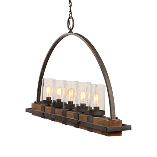 Rustic Wood Iron Hurricane 5 Light Chandelier | Kitchen Island Industrial Lodge #TOP6