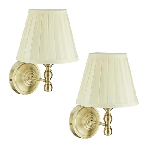 Relaxdays Applique in Tessuto, Paralume dal Design Vintage, Set 2 Lampade a Muro, E14, HLP: 30x20x23,5 cm, Avorio Ottone, Rame, Crema