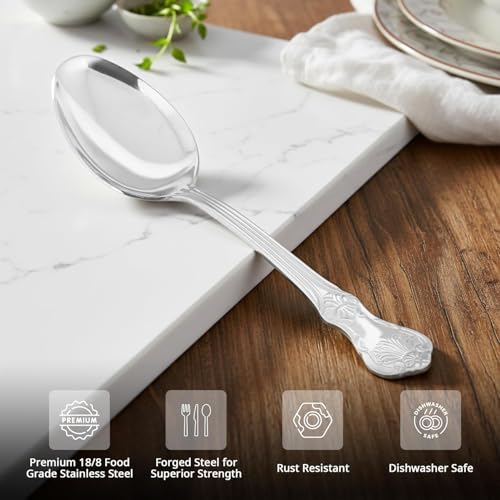 Image of Culinex 18 /8 Premium Stainless Steel 7.5 inch Table Spoon Set of 12, Fest| Heavy, Rustproof Dishwasher Safe Silver Flatware By thinKitchen