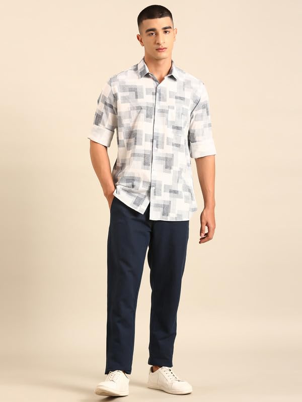 Image of Cavallo by Linen Club Men's Blended Linen Red Printed Contemporary Fit Full Sleeve Casual Shirt