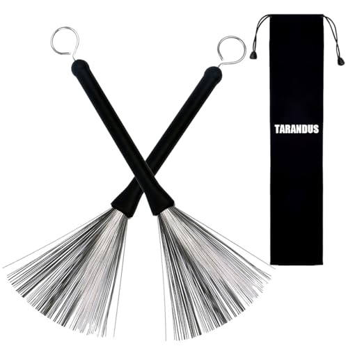 Retractable Drum Brushes Drum Wire Sticks Brushes, Comfortable Rubber Handle Drum Accessories, Ideal Gift for Drums, Rock, Country, and Folk Drummers (2 Pieces)
