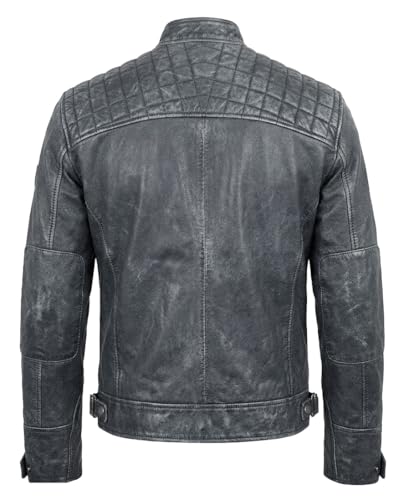 Image of Mens Vintage Retro Biker Cafe Racer Jackets - Diamond Quilted Style Genuine Leather Motorcycle Jacket