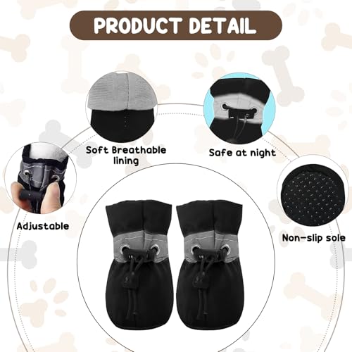 4 PCS Hundeschuhe Sommer, Hundeschuhe Pfotenschutz, Pfotenschutz für Hunde, Ausgestattet mit Reflektierendem Band, Geeignet für Den Lnnen- und Außenbereich, Atmungsaktiv und Verschleißfest/Schwarz 6