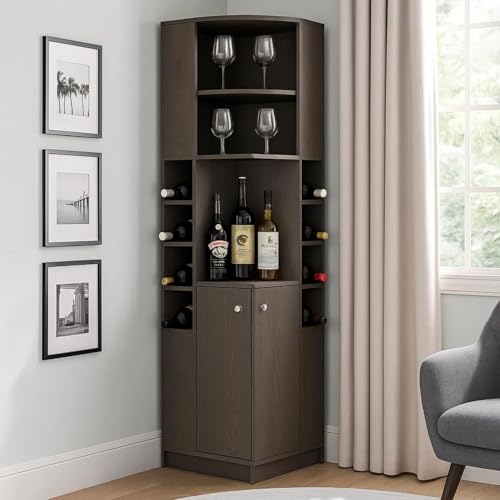 Image of Burgh Bar Unit for Home | Engineered Wood Bar Cabinet | Dark Wenge Finish | Elegant Storage Design | Sturdy & Space-Saving | Easy Knock-Down Assembly