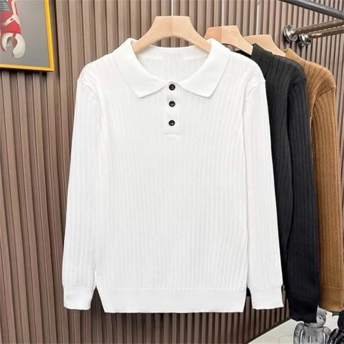 Men’S Wool Slim Fit Turn-Down Collar Long Sleeve Button Up Knitted Pullover Sweater with Stripe Pattern Jumper2