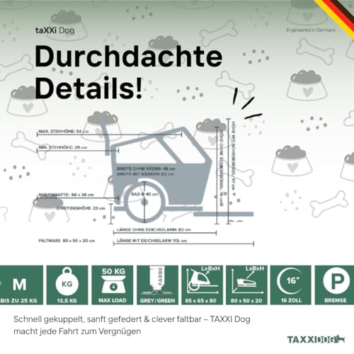 TAXXI Dog M Hundeanhänger für Fahrrad – Stabiler Fahrradanhänger für Hunde bis 40 kg – mit Einstieg vorn & hinten, Netzfenster, Reflektoren, Kupplung – faltbar & wetterfest