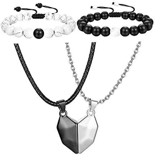 TOGEVAL Couple Necklace Set Magnetic Heart Pendants 4pcs Matching Relationship Jewelry for Lovers Boyfriend and Girlfriend Valentine's