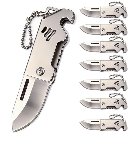 CXUNFHCL Mini Folding Pocket Knife Small Folding Pocket Knives for Men Women Stainless Steel Portable EDC Knife with Bottle Opener Keychain Design for Outdoor Survival and Daily Carry8 pack