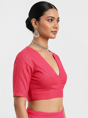 Image of Thevasa Women's Everyday Divine Depth V Neck Half Sleeves Blouse