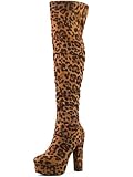 Allegra K Botas altas hasta el muslo con plataforma y puntera redonda con cremallera para mujer, Leopardo, 39 EU