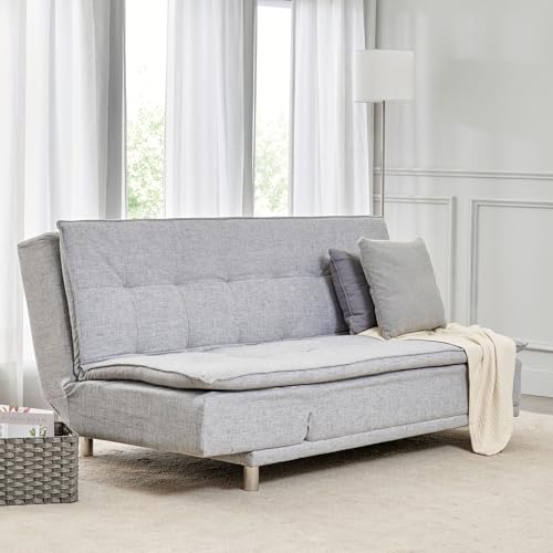 Image of Home Centre | Claudia Fabric 3-Seater Sofa Cum Bed | Sofa Bed with Lounger for Living Room | Solid Wood | Grey | 1 Year Warranty