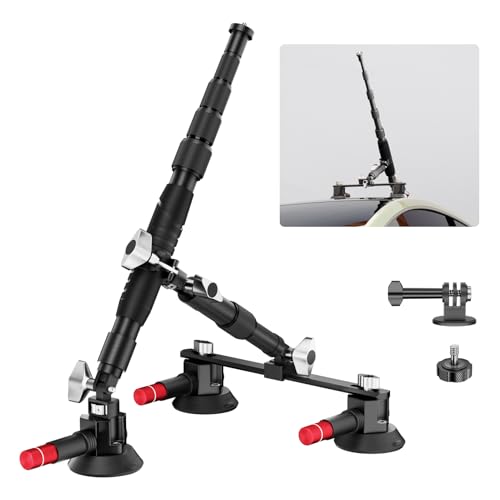 EMART Car Mount with Triple Suction Cup Camera Mount Kit with Telescopic Extension Pole/Action Camera Adapter Compatible with Gopro/Instal 360/DJI OSMO/AKASO